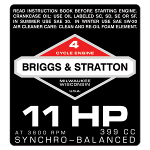 Briggs & Stratton 11HP Engine Decal, TM592.