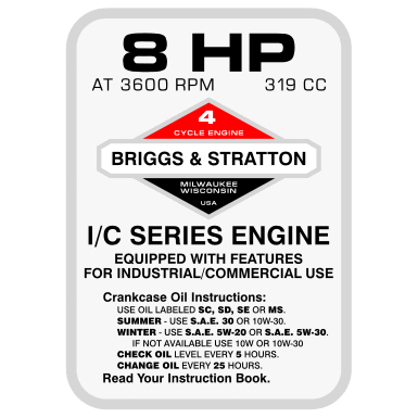 Briggs & Stratton 8HP Engine Decal, TM630.
