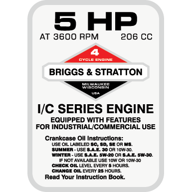 Briggs & Stratton 5HP Engine Decal- Option 3, TM661.