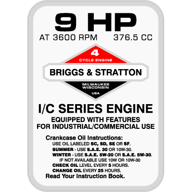 Briggs & Stratton 9HP Engine Decal, TM702.