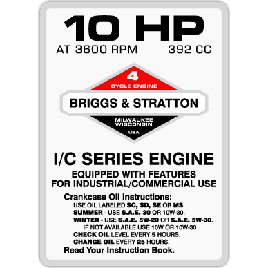 Briggs & Stratton 10HP Engine Decal, TM768.