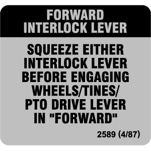 Troy Bilt Rototiller "Forward Interlock Lever" Decal, TM682.