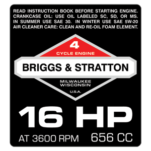 Briggs & Stratton 16HP Engine Decal, TM591.