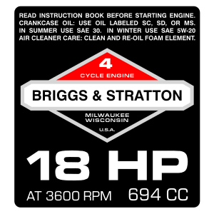Briggs & Stratton 18HP Engine Decal, TM638.