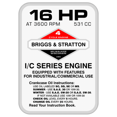 Briggs & Stratton 16HP Engine Decal, TM641.