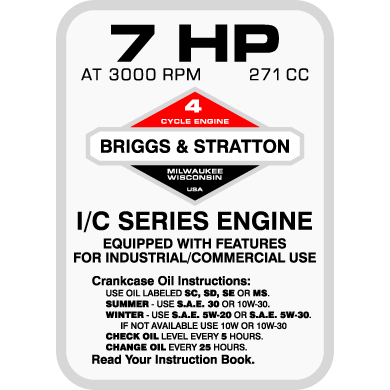 Briggs & Stratton 7HP Engine Decal, TM674.