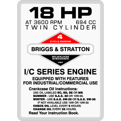 Briggs & Stratton 18HP, Twin Cylinder Engine Decal, TM704.