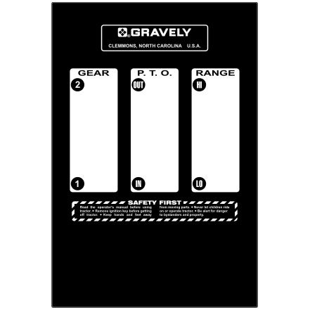 Gravely 400 Series Tractor Gear Shift Panel Decal- Option 1, TM567.