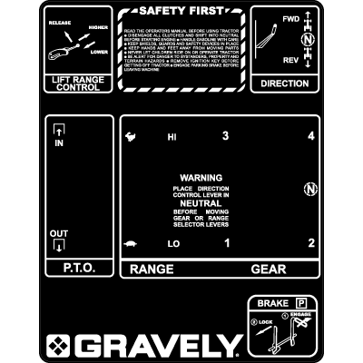 Gravely 800 Series Gear Shift Panel Decal- Option 5, TM619.
