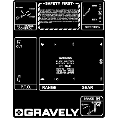 Gravely 800 Series Gear Shift Panel Decal- Option 6, TM624.